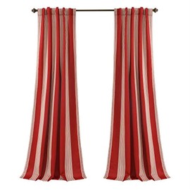 Lush Decor Julia Stripe Curtains | Light Filtering Striped Window Panel Set for Living, Dining, Bedroom (Pair), 84” x 52”, Red
