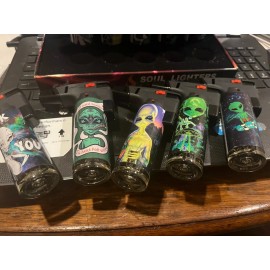 Soul Double Flame Torch Lighters  with various  Skull desi9gns Lot of 5