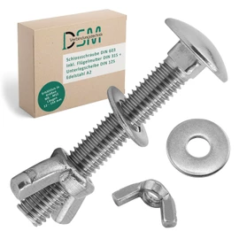 DSM - Carriage Bolts M6 x 110 mm DIN 603 - M6 Wing Nut DIN 315 & Washer DIN 125 - A2/V2A Stainless Steel - Square Head Screws - Butterfly Nut - Pack of 2