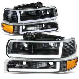 DNA MOTORING Pair of Headlights Clear Lens, Amber Reflector Halogen/LED Compatible With 1999-2002 Silverado 1500/1999-2002 Silverado/2001-2002 Silverado 2500 HD, HL-SSLB-CSIL99-4P-BK-AM