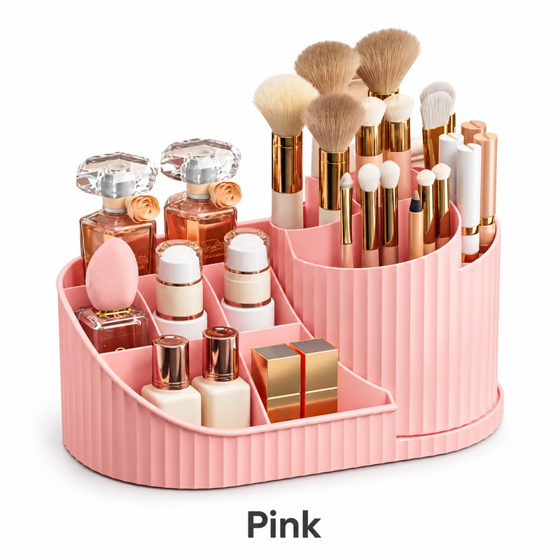 360° Rotating Makeup Organizer for Vanity – Multi-Compartment Cosmetic Storage