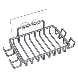 Nieifi Bar Soap Holder for Shower Wall with 4 Hooks, Stainless Steel Adhesive Soap Dish for Bathroom, Gray