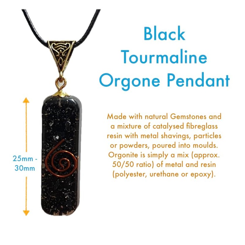 Hand Crafted Black Tourmaline Gemstone ORGONE Pendant Powerful Reiki Protective