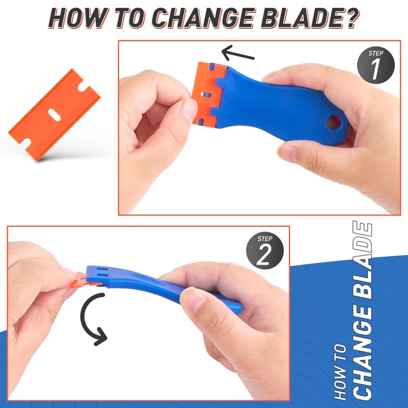 DIYSELF 2 Pack Plastic Razor Blade Scraper, Extra 100Pcs Plastic