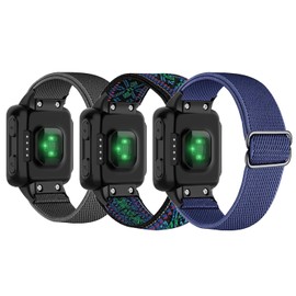 Compatible with Garmin Forerunner 35/30 Band, Nylon Elastic Solo Loop Women Men,Adjustable Replacement Watch Strap for Garmin Forerunner 35 Sport Watchband for SmartWatch (Black&Navy&Boho Teal)