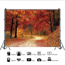 Leyiyi 5x3ft Autumn Forest Backdrop Red Maple Trees Mountain Road Deciduous Landscape Thanksgiving Photography Background Fall Natural Scenery Wedding Children Adult Portraits Photo Studio Prop