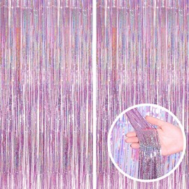 Pink Tinsel Curtain Party Backdrop-SINBEE Foil Fringe Curtain Pink Party Streamers for Girl Princess Birthday Party Decorations - 2 Packs