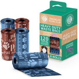 American Kennel Club Dog Poop Bags - Leak Proof Pet Waste Bags - Typography - Lavender Scent - 120 Bags - 8 Rolls