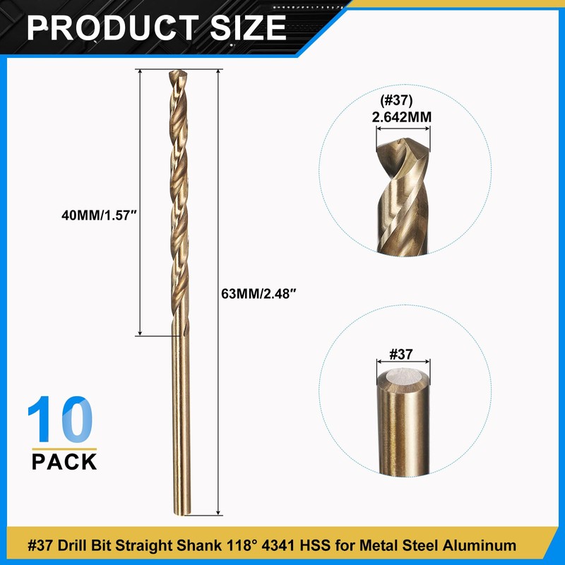 PATIKIL 2.6mm Drill Bit #37, Micro Number Small Bits 4341
