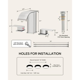 AVSIILE Waterfall Bathroom Faucet 3 Hole, Brushed Nickel 8 Inch Widespread Modern 3 Piece Bathroom Sink Faucet, Touch On Lavatory Faucet for Vanity RV Restroom, Curved Spout