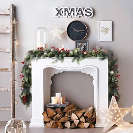 Gomat 6Ft Pine Christmas Garland, Artificial Greenery Garland Realistic Cedar Cypress Garland for Holiday Mantel Fireplace Table Centerpiece Home Decoration