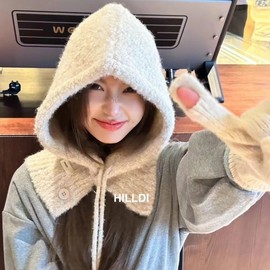 Women's Korean Style Warm Winter Hooded Balaclava Hat slf1114 Free Size/Free Size 7 Fruit Green 3ea