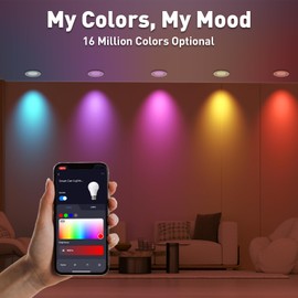 Rollin Light Smart Recessed Lighting 5/6 Inch - 6 Pack Wi-Fi RGB Color Changing LED Recessed Can Lights, 13W 1050LM Dimmable Retrofit Recessed Downlight Wafer Lights, Work with Alexa, Google, Siri