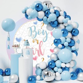 OERJU 6.5x6.5ft Gender Reveal Round Backdrop Pink or Blue Boy or Girl Marble Texture Photography Background Circle Backdrop Cover Baby Shower Party Decoration Banner Photo Shoot Studio Props