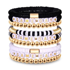 NLCAC 9 Pack Game Day Bracelets Stackable Heishi Beaded Stretchy Bracelet Preppy Jewelry Baseball Football Team Bracelets Sports Fan Accessories Gifts, One Size, clay, no gemstone