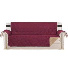 H.VERSAILTEX Reversible Sofa Slipcover Furniture Protector Water Resistant 2 Inch Wide Elastic Straps Sofa Cover Couch Covers Pets Kids Fit Sitting Width Up to 66" (Sofa: 75" x 110", Red/Tan)