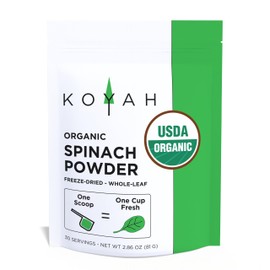 KOYAH - Organic USA Spinach Powder (Equivalent to 30 Cups Fresh): Freeze-Dried, Whole-Leaf Powder