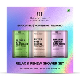 Botanic Hearth Relax and Renew shower set - Pack of 3 of Body Wash (British Rose,Lavender, Calendula Neem) 4fl oz each
