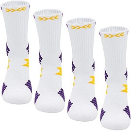 Dress Cici Men's Athletic Cushion Crew Socks, Cushioned Basketball Socks with Color Stripe (2 Set: White with Yellow), Asia Size One Size