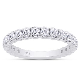 SAVEARTH DIAMONDS Round Cut Lab Created Moissanite Diamond Eternity Stackable Engagement Ring In 14K Gold Over Sterling Silver Jewelry For Women (VVS1 Clarity, 1.00 Cttw), Metal, Moissanite