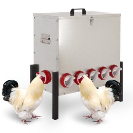 100LB Automatic Chicken Feeder with Cover, Large Capacity Metal Chicken Coop Feeder with 12 Feed Ports, Adjustable Legs No Waste Outdoor Poultry Feeder (Must choose Get 1 free item or Buy with Bundle)