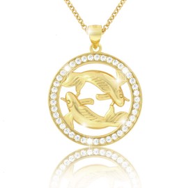 Elegant women's necklace zodiac sign Pisces chain 18 carat gold plated shiny zirconia in AAA quality from the Eclipse collection, including jewellery box and certificate of authenticity, Silver, Cubic
