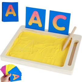 Montessori Sand Tray for Classroom Wooden Sand Writing Trays for Kids Wooden Sand Tray Box Montessori Sand Writing Tray with Wooden Pen Sand and Cards for Kids Writing Letters and Number
