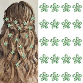 YISSION 20 Pcs Mini Green Rhinestone Hair Clips Cute Flower Hair Clips Decorative Hair Pins Wedding Bridal Flower Hair Accessories for Girls Women