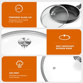13" Glass Lid - Versatile Round Tempered Glass Replacement for 13 inch Frying Pans, Pots, Skillets, Dutch Ovens - Dishwasher Safe and Oven Safe up to 400°- Stainless Steel Knob