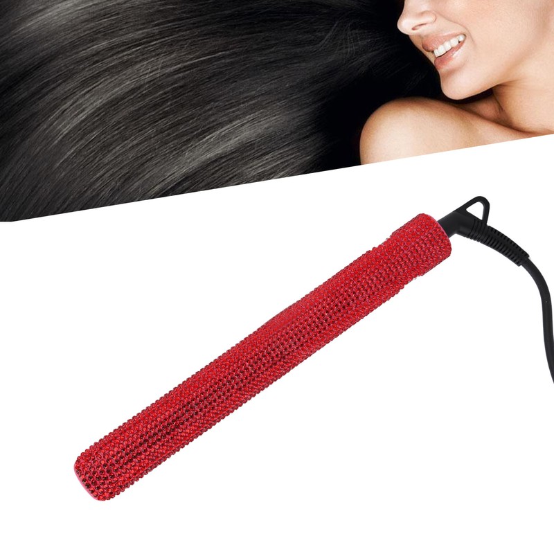Professional Red Hair Straightener Titanium Curler Straightening Curling Rhinestone Flat