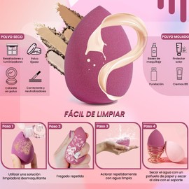 Juego de 8 esponjas de maquillaje Collection Makeup,3 formas disponibles,batidora de maquillaje sin látex y de alta definición para polvo,crema y líquido,supersuave（Rosa）