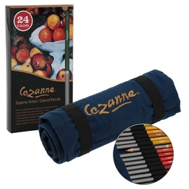 Cezanne Set of 24 Professional Colored Pencils with Canvas Roll-Up Case - Premium, High Pigment Colored Pencils, 3.3mm Diameter Lead and Storage Case with Zipper Pouch - Can Hold up to 48 Pencils