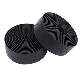 KINGOU Handlebar Tape Luxury PU Leather Bar Tape Fixed Gear/Road Bike Bar Wrap with 2 Reflective Plug (Black)