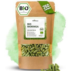 RheinNatur Organic Moringa Capsules 250 Pieces - 2000 mg per Daily Dose - Pure Organic Moringa Powder in Vegetable Capsule Case, Vegan - Rich in Vitamins, Minerals & Antioxidants
