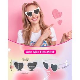 PLULON 2 Pairs Heart Sunglasses for Women Heart Love Shaped Glasses Vintage White Sunglasses Retro Lovely Fashion Cute Sun Glasses Suitable for Bachelorette Party Favors