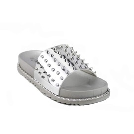 Forever Goth 36 Womens Comfort Studded Spiky Platform Sandal Slides Silver 5