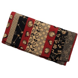 Jidai Komon Bill Long Wallet, Japanese Pattern, Okame Hyottoko Red, red