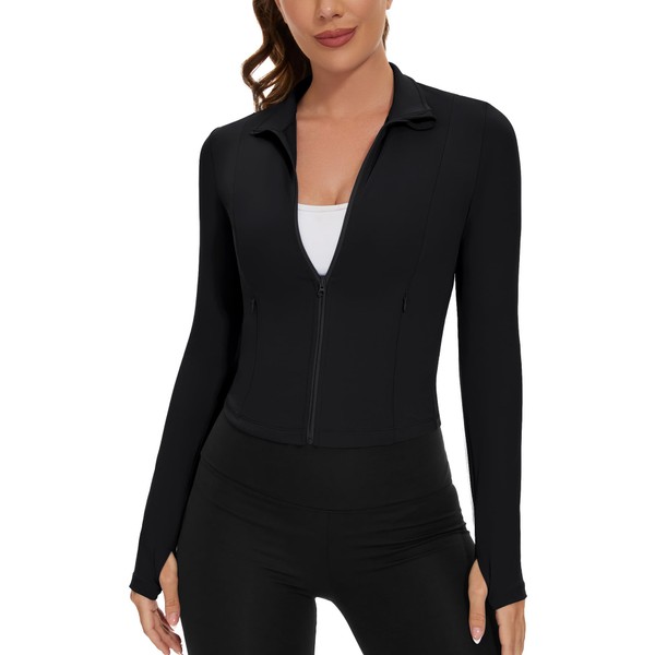Loovoo Black Workout Jacket Women Cropped BBL Jacket Define Athletic
