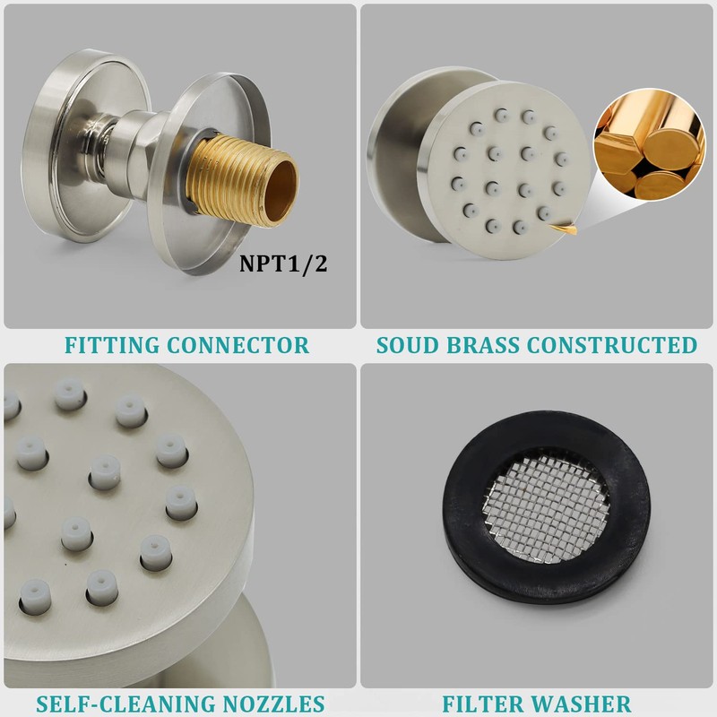 HOMEDEC 6pcs Round Brass Shower Body Spray Massage Jets Spa-like
