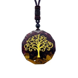 EDEN'S CALL Orgone Necklace, Tree of Life Orgonite Healing Crystal Stone Pendant Necklace for Spiritual Healing and Meditation Energy Talisman Sacred Geometry Tiger's Eye Necklaces, Garnet