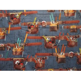 Sizes: Half Yard (18 x 44) Tools Tool Belt Hammer Plans Blue Gray Background Cotton Fabric BTHY