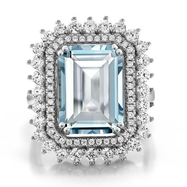 Gem Stone King 7.24 Cttw Sky Blue Simulated Aquamarine Ring