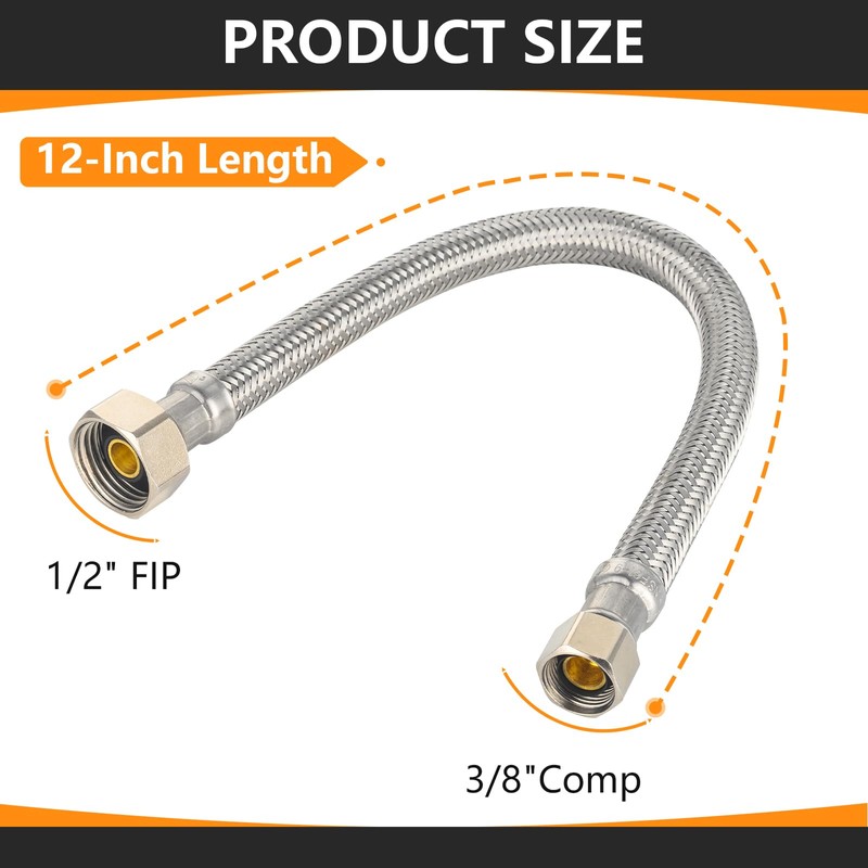 20-Pack HeSun 12-Inch Stainless Steel Braided Faucet Hose, 1/2" FIP