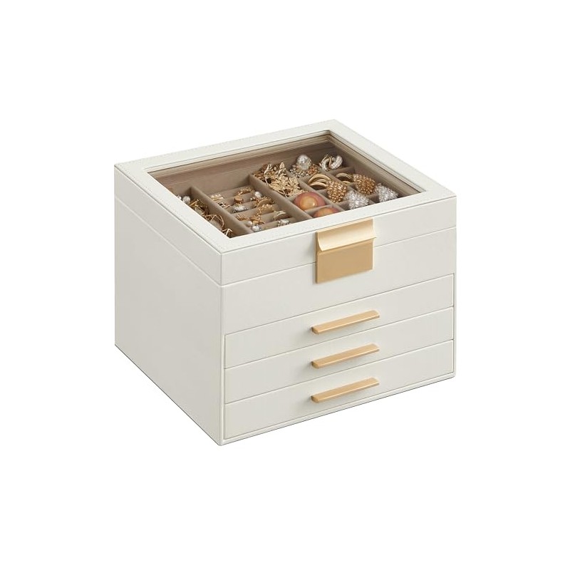 SONGMICS Caja de Joyas, 4 Niveles, Tapa de Cristal, 3