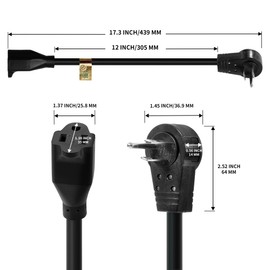 Nekteck 360° Rotating Flat Plug Extension Cord, 1 Foot, 14AWG 3 Prong, Low Profile Right Angle Power Cord Grounded Wire, UL Certified, Black (6 Pack)