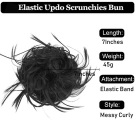HMD Messy Bun Hair Piece Hair With Elastic Rubber Band Extensions Hairpiece Synthetic Hair Extensions Scrunchies Hairpiece for Women (Tousled Updo Bun, Natural Black).