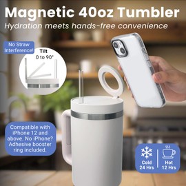 Magni Frost 40oz Tumbler with Magnetic Phone Mount Lid – Insulated Stainless Steel, Leakproof – Stay Hydrated and Keep Your Phone Secure with Magnetic Ring – Ideal for Work, Gym, Travel, and More