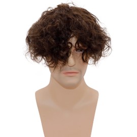 Lishy Curly Men Toupee Human Hair Replacement Systems for Men Hairpiece 20MM Curl All V-looped Full Skin PU Wigs 10x8inch #3 Dark Brown Color