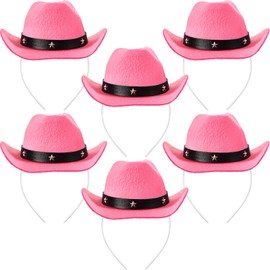 6 Diademas de Sombrero de Vaquero Sombreros de Disfraz para Mujer Fiesta Occidental, Rosa, 6 x 3 Pulgadas