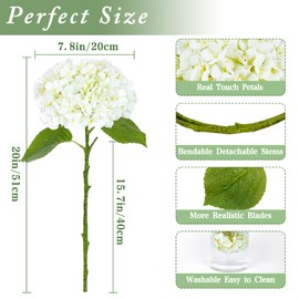 Waipfaru 4PCS Hydrangea Artificial Flowers, Real Touch, 20" Faux Hydrangea Flowers, Latex Real Touch Hydrangeas, Fake for Home Decor Party Bouquet Wedding Decoration, White